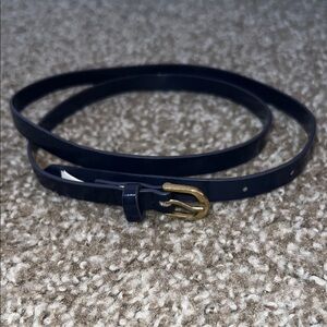 Navy Blue Leather Belt with Gold Buckle